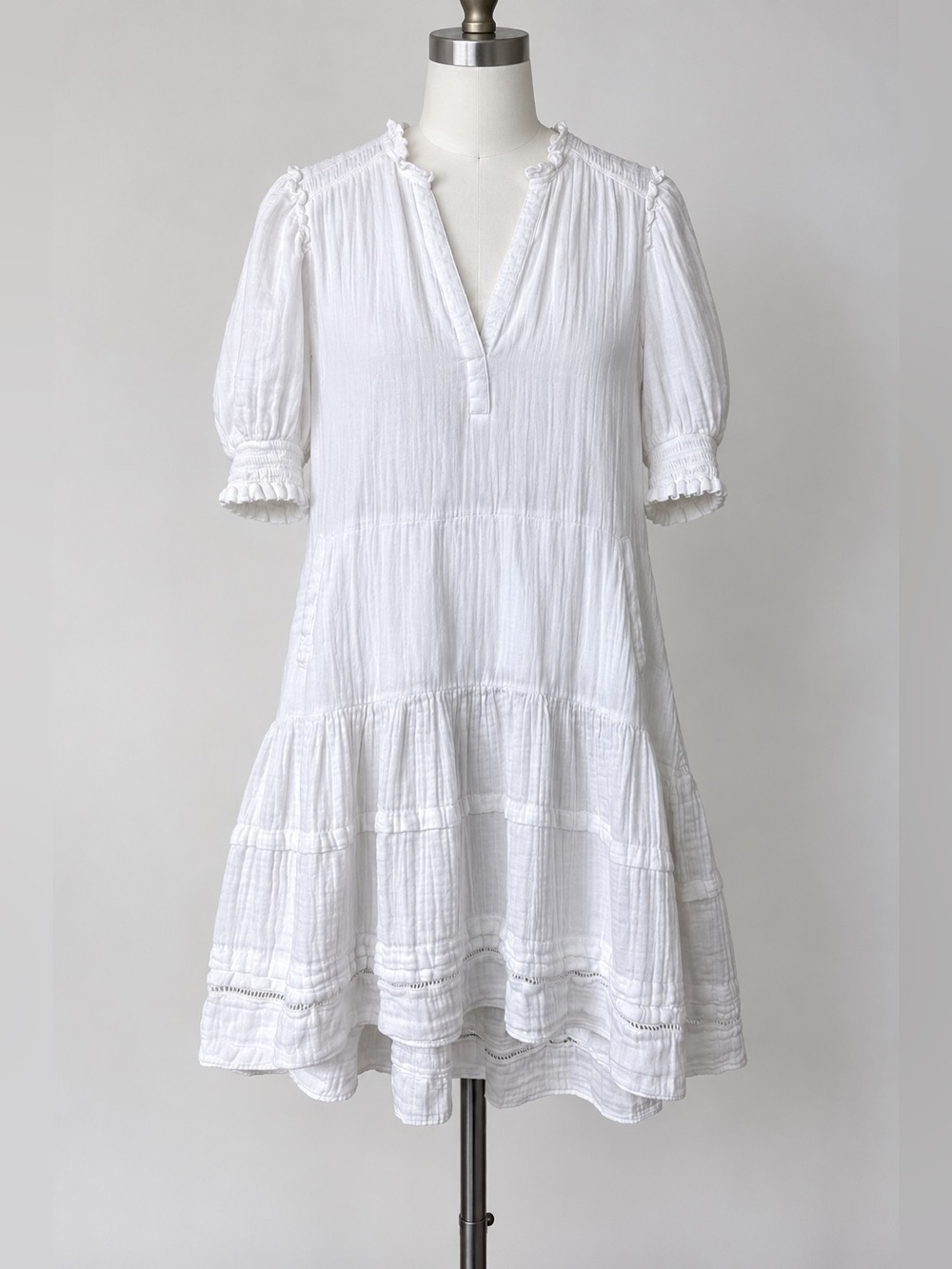 ME+EM Cheesecloth Pleat Swing Dress 100% Cotton Size 6 White - Picture 2 of 5